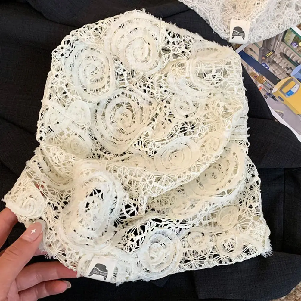 Cute Embroidered Lace Hat Breathable Thin Hollow Out Flower Beanies Spicy Girl Korean Style Flower Pile Hat Girls