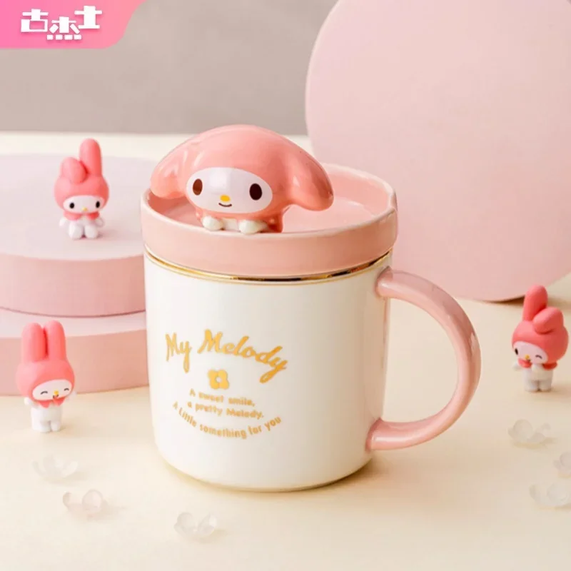 For Sanrio Ceramic Mugs Cute Water Cup with Hello Kitty 3D Doll Lid 320ml Milk Coffee Mugs Kids Gifts Home/Office Drinkware