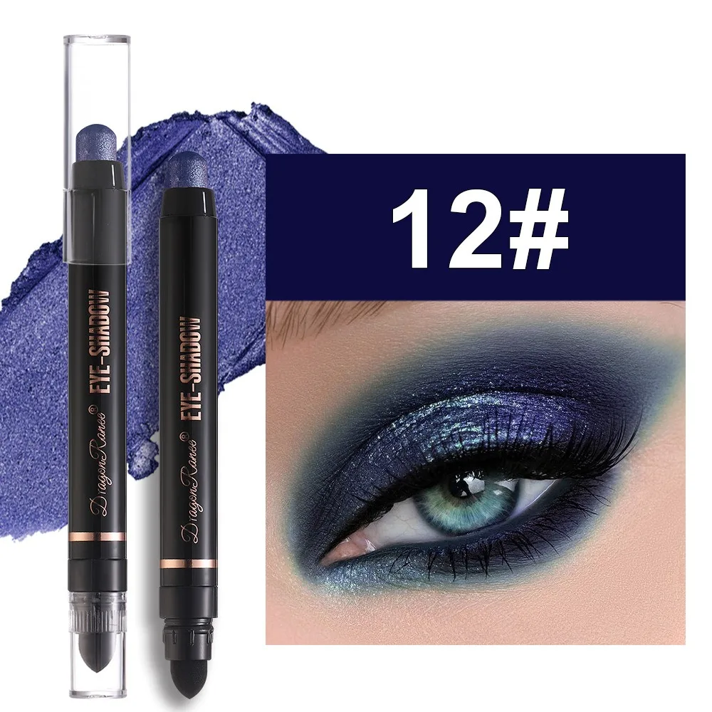

New 12 Colors Eyeshadow Stick Bling Pearlescent Smoky Eyeshadow Double Head Eye Shadow Pen Women