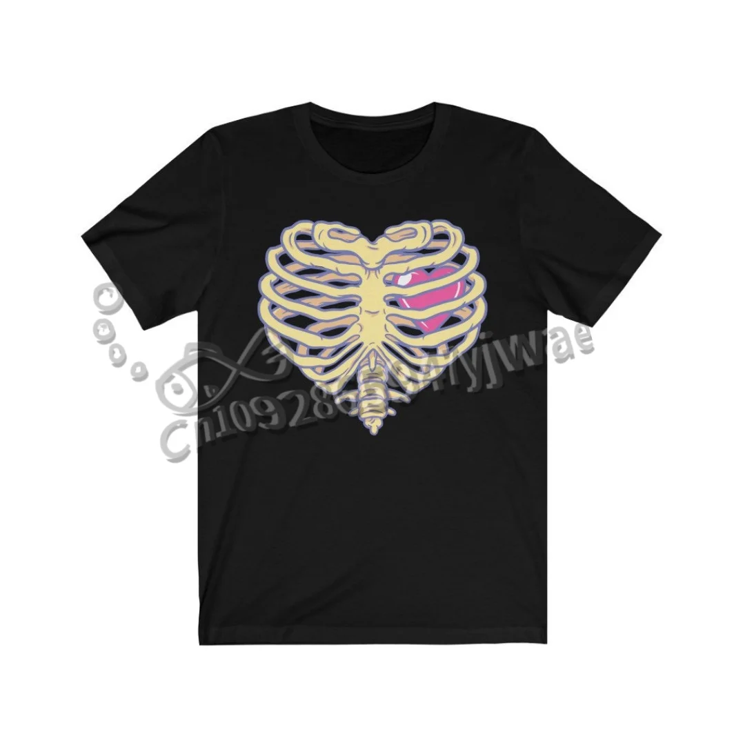 Pink Rib Skeleton Bat Shirt Halloween Pastel Goth Style Witch Shirt Clothing Yami Kawaii Streetwear TShirt  Women Men's Clothing