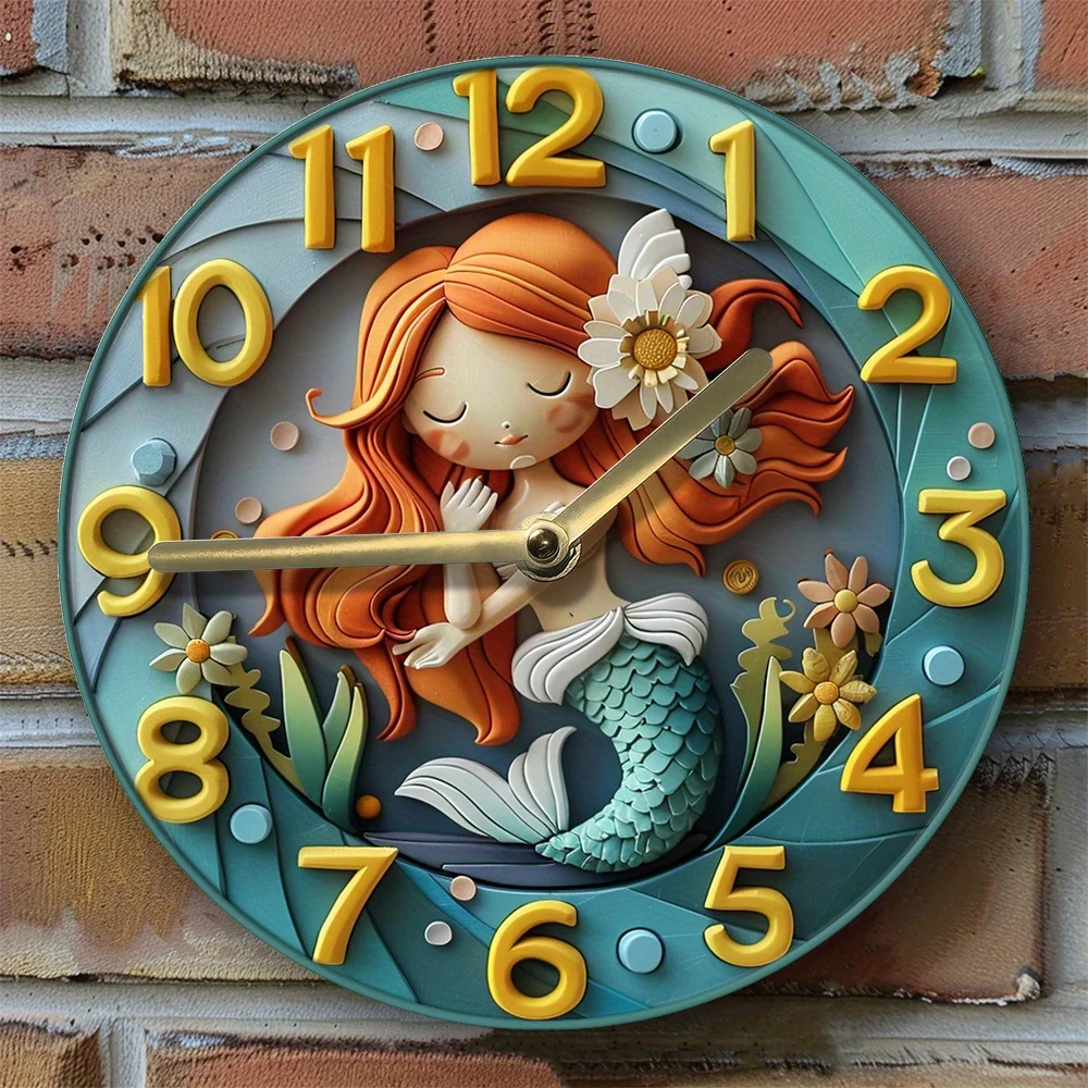 DIY Mermaid-Themed Silent Wall Clock Kit with 3D Artwork, High-Definition 2D Print, Non-Ticking Mechanism for Home & Office