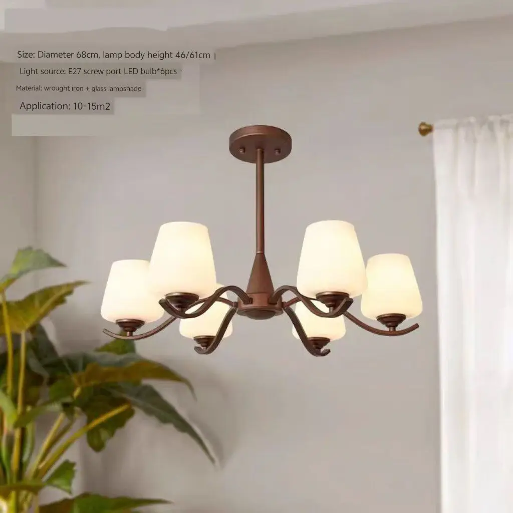 American country style living room chandelier, vintage chandelier, simple glass dining room lamp