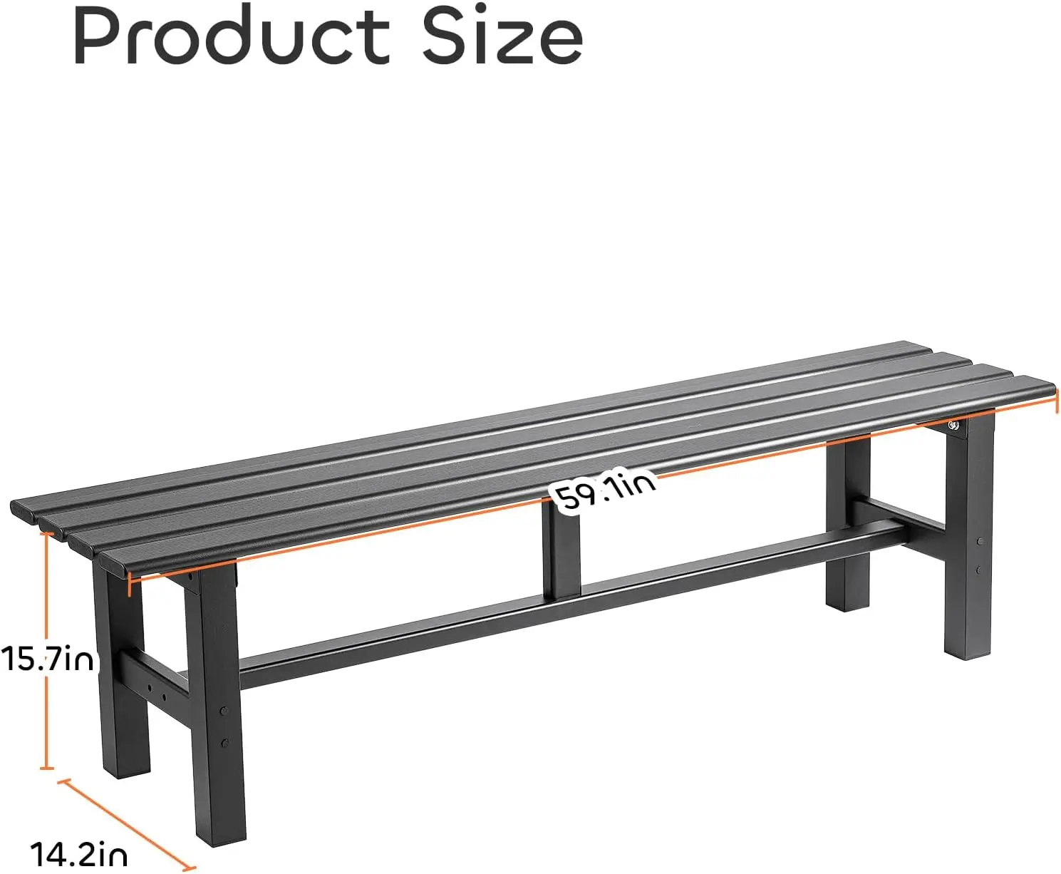 59 Inches Aluminum Outdoor Weatherproof Bench Backless, 330 LBS Bearing Capacity Garden Porch Bench, Black