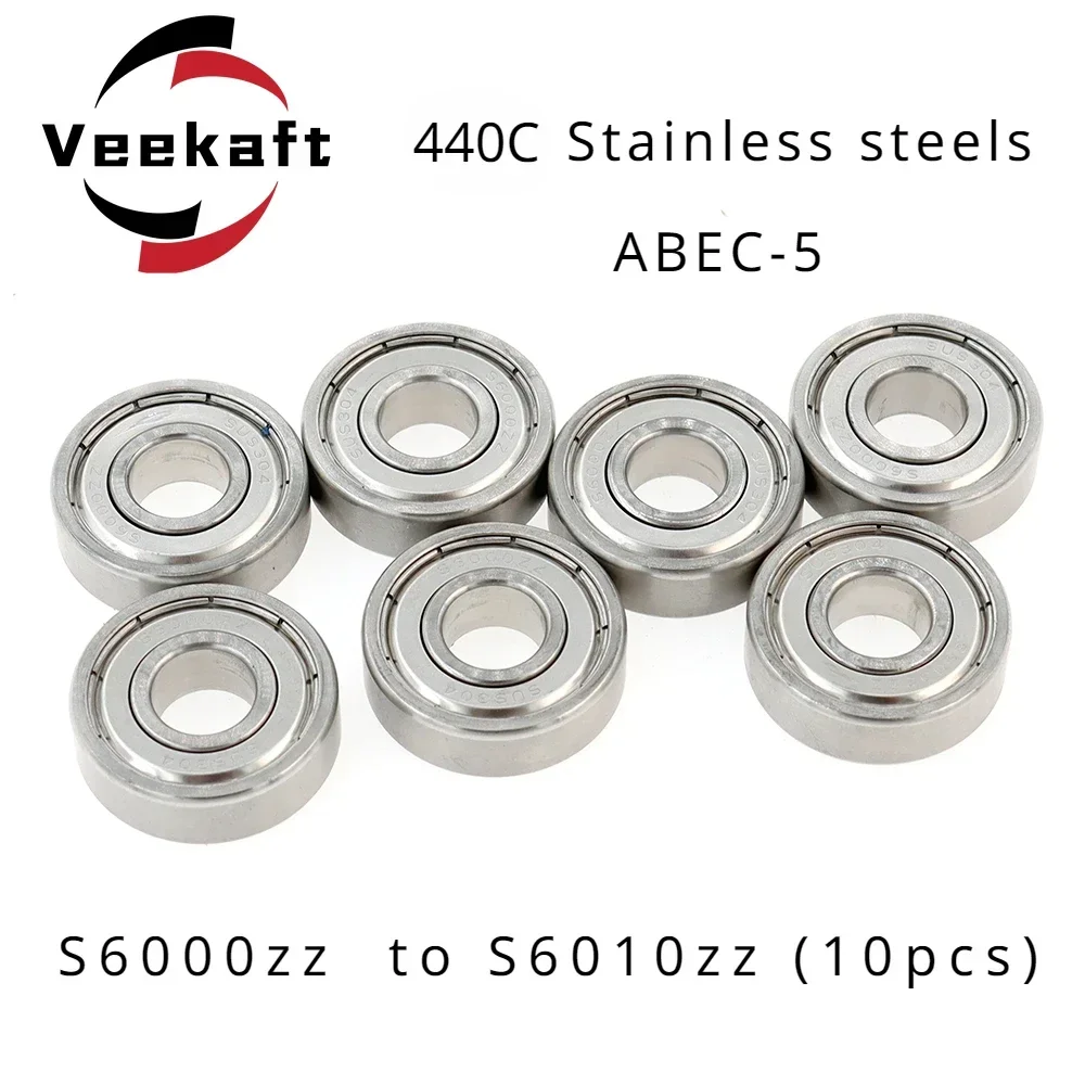 440C stainless steel small deep groove ball bearings S6000/S6001/S6002/S6003/S6004/S6005/S6006/S6007/S6008/S6009/S6010zz 10pcs