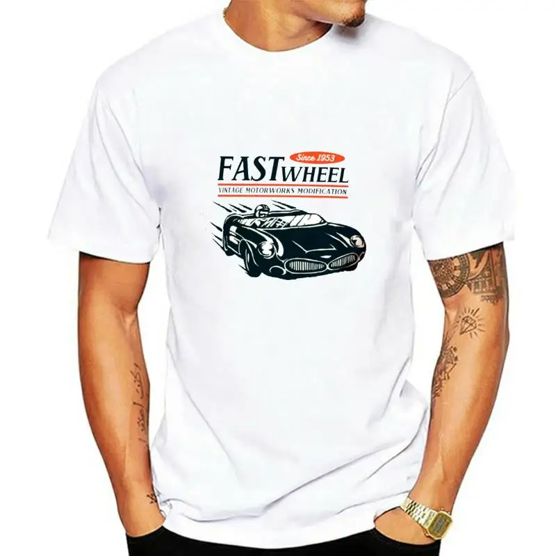 Fast Wheel T-shirt Vintage Motorworks Quality Tires Car T-shirt Graphic Tee Gift For Him Organic Cotton men t shirt