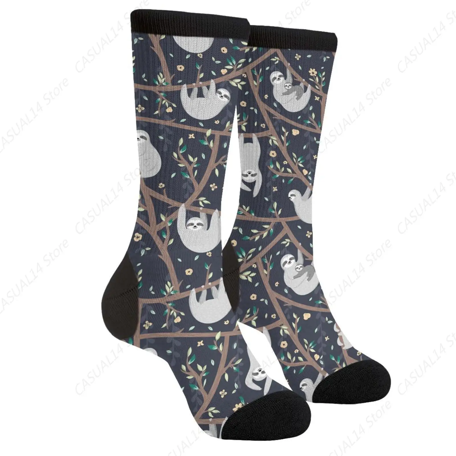Funny Sloth Tree Cute Novelty Fun Crew Socks Fashion Comfortable Men And Women Crazy Dress Socks 16 In
