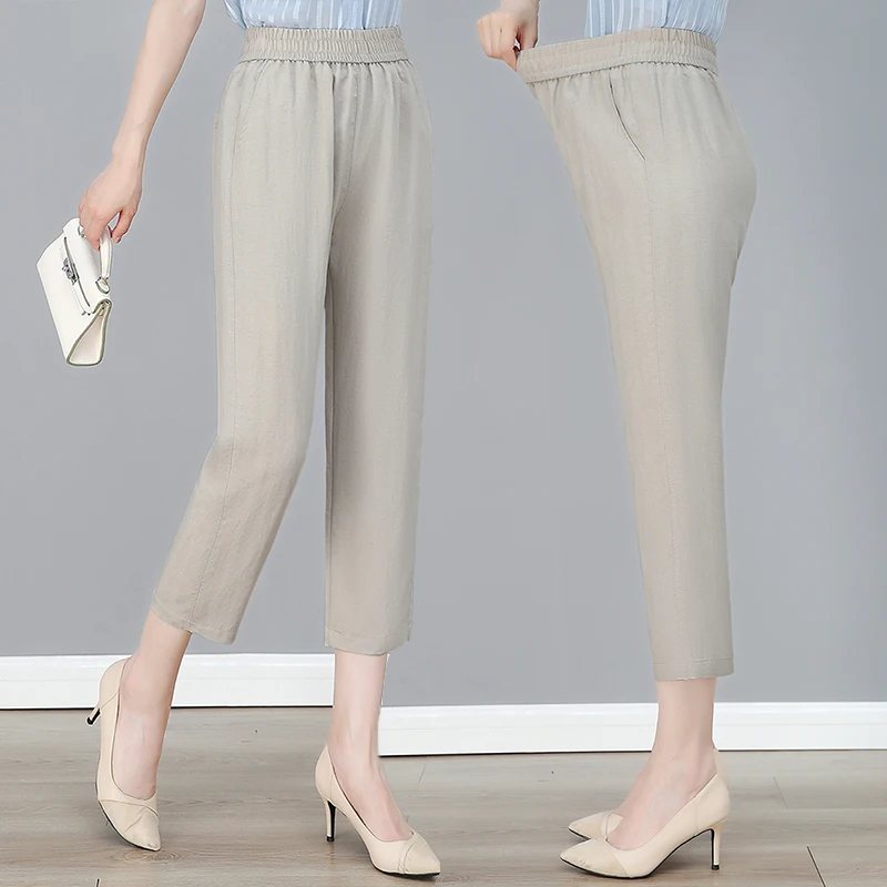 New Summer Fashionable Comfortable Versatile Breathable Thin 8-Point Trousers Women'S Loose Casual High Waist Straight Leg Pants