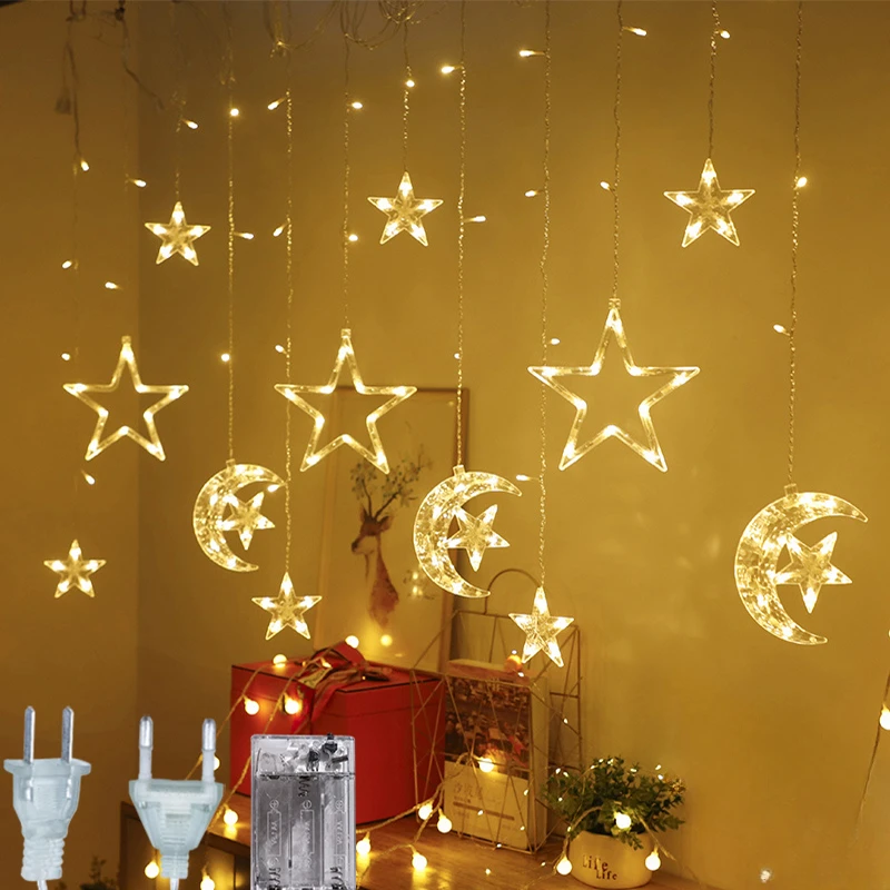 

Star Moon Curtain Garland String Light Aid EID Mubarak Ramadan Decoration for Home 2024 Islam Muslim Arabic Party Supplies Decor