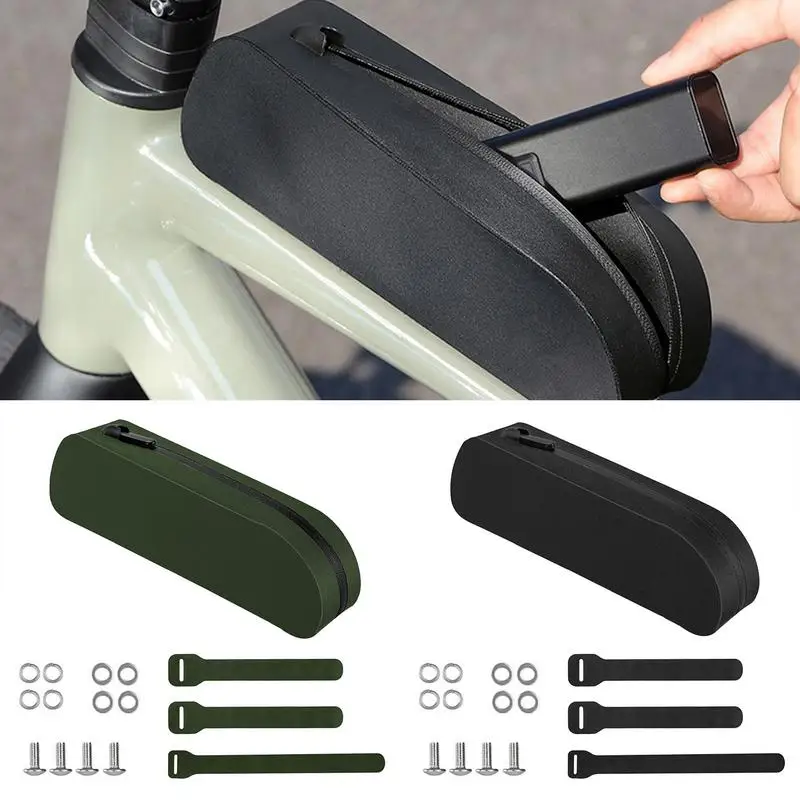 Cycle Tube Bag Hangable Cycle Top Tube Pocket Cycle Tool Bag With Zipper Small Cycling Bag Storage Organization For Road Trip