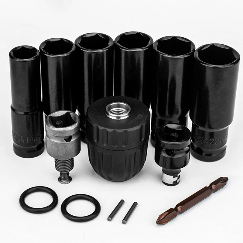 Gisam 14Pcs Set Electric Impact Wrench Hexs Socket Adapter Kit Drill Chuck Drive Adapter for Electric Drill Wrench Screwdrivers