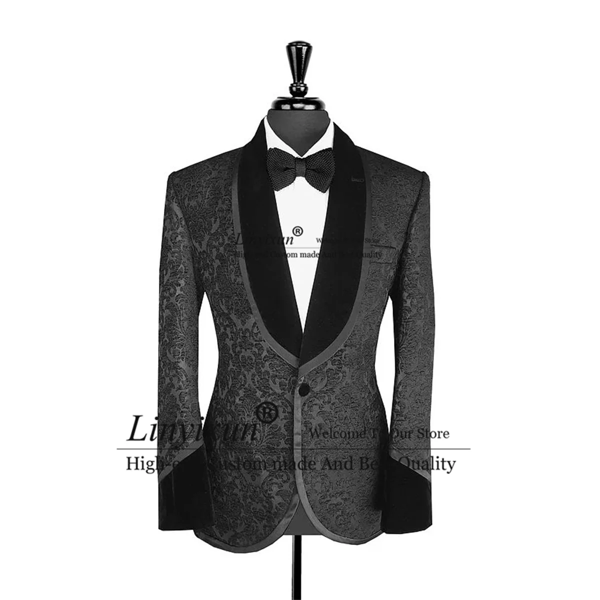 

Jacquard Wedding Suits For Men Shawl Lapel Male Prom Blazers 2 Pieces Sets Groom Tuxedos Slim Fit Terno Masculinos Completo