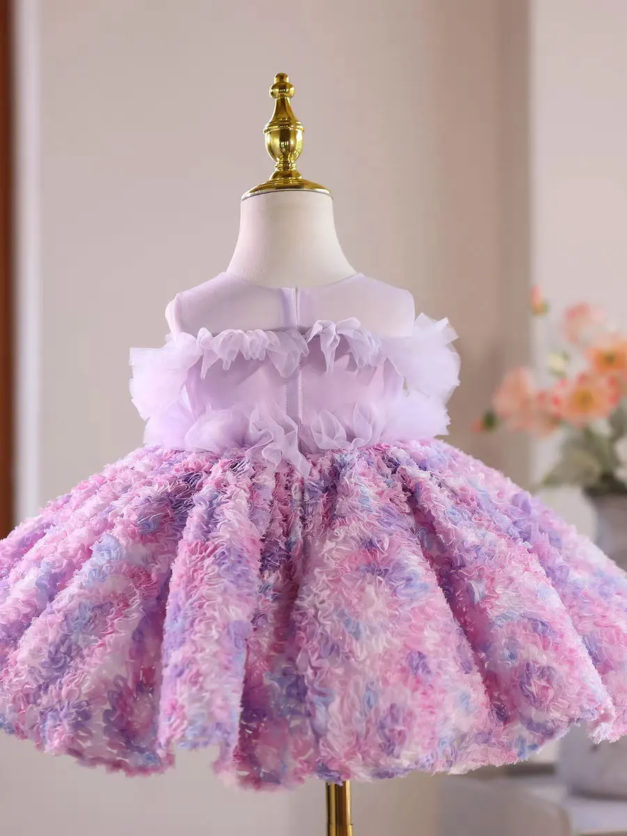 ジルウィッシュ J515 ライラックフラワーガールドレス オフショルダー 膝丈 プリンセス ウェディング 1歳の誕生日パーティー ページェント フェスティバルガウン