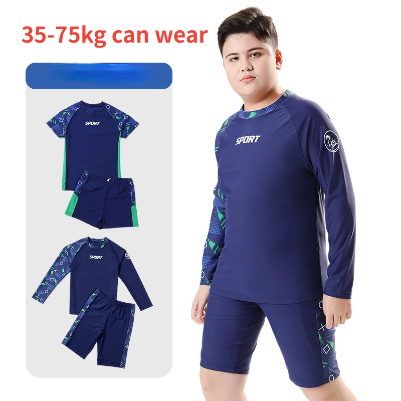 Plump Boy Swimsuit  Big Boy Plus Size Split Swimwear Young Swimming Trunks Children Swimming Suits for 35-85kg Kids