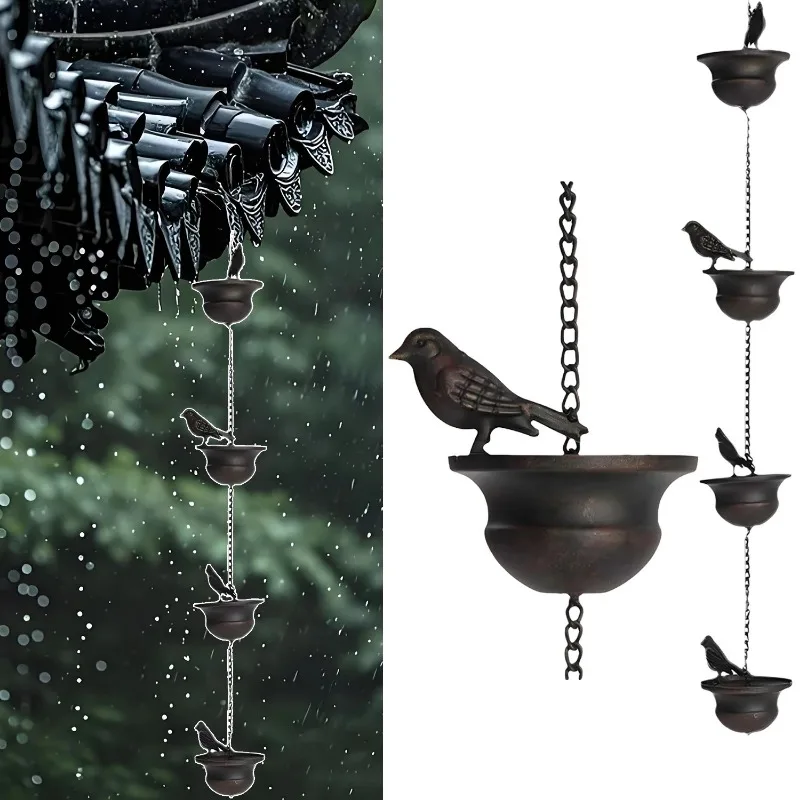Decorative Rain Chain Gutter Downspout, Garden Waterfall Diverter, Rainwater Drainage & Outdoor Landscape Decor