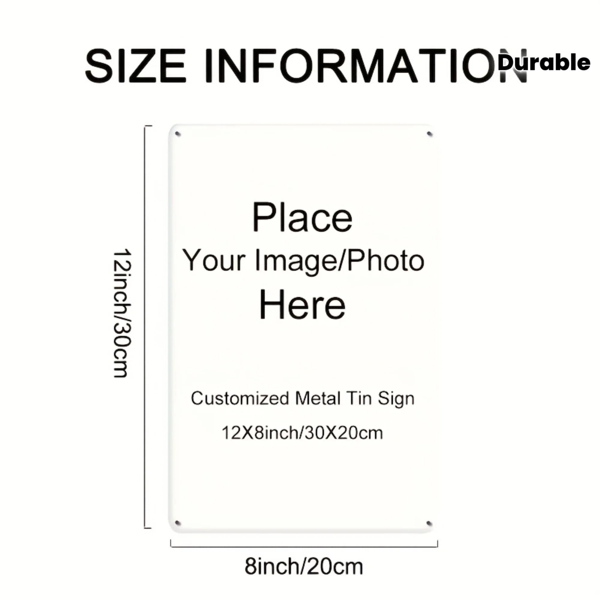 Custom Photo Metal Tin Sign Personalized 12x8inch(30x20cm) Rectangle Wall Decor Pre-drilled Holes for Home & Gift