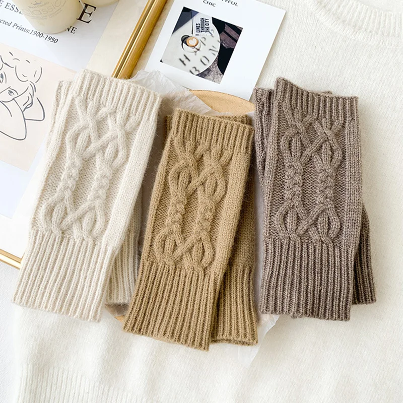 Half Finger Knitted Gloves Autumn Winter Warm Wool Fingerless Gloves Men Women All-Match Soft Wrist Gloves Mittens Warmers