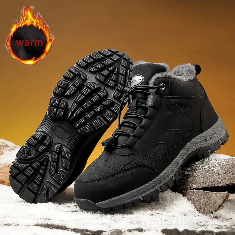 Men Boots Winter Snow Boots Outdoors Man Plush Warm Causal Shoe Waterproof Men Boots Male Sneakers No Water Seepage Ankle Boots