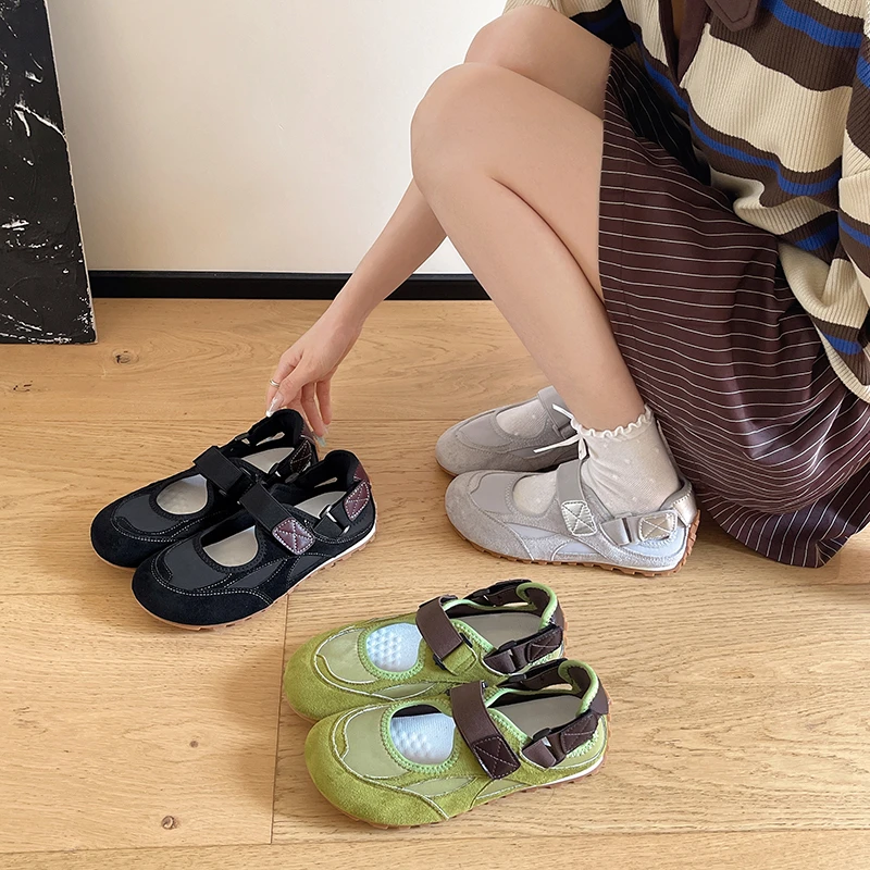 

Mesh Breathable Mary Jane Shoes Women Magic Strap Flat Casual Sneakers Round Toe Low Heel Outdoor Walking Shoes For All Seasons