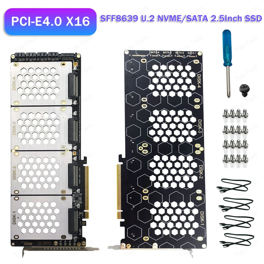 4-Port U2 NVME 2.5Inch SATA SSD Adapter Card Motherboard Support PCIe X4x4x4x4 PCIe X16 Bifurcation U.2 PCIe Adapter for PC
