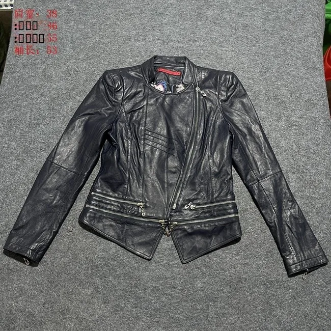 เสื้อโค้ทหนังวินเทจทรงสลิมฟิตสำหรับผู้หญิง แบบซิป สไตล์สตรีท แขนยาว ความยาวปกติ เสื้อคลุมแฟชั่น