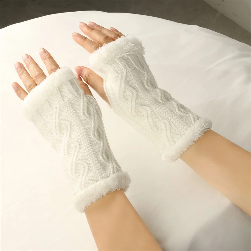 Women'S Knitted Warm Woolen Gloves With Wool Lining And Fingerless Gloves With Thumb Holes And Warm Sleeves For Winter Wear