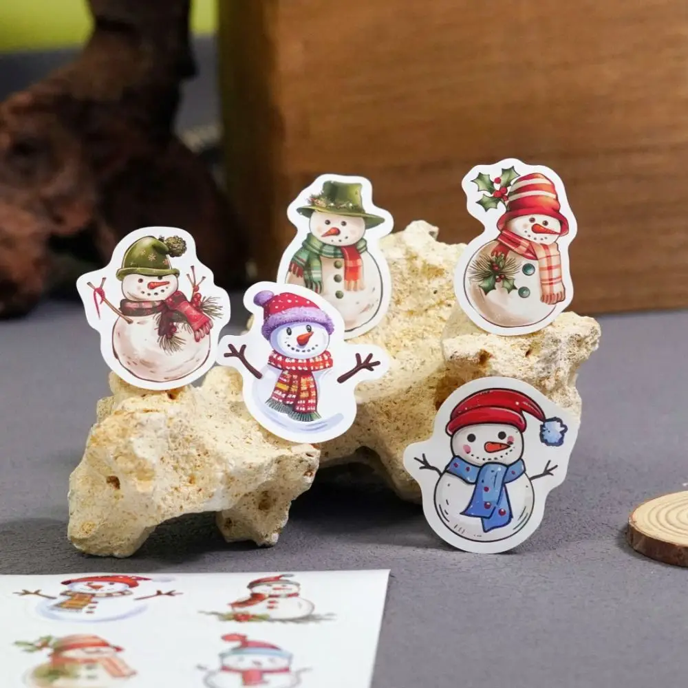 Cute 100Pcs Snowman Stickers Cartoon Irregular Shape Christmas Stickers Waterproof Adhesive Gift Tags Scrapbooking