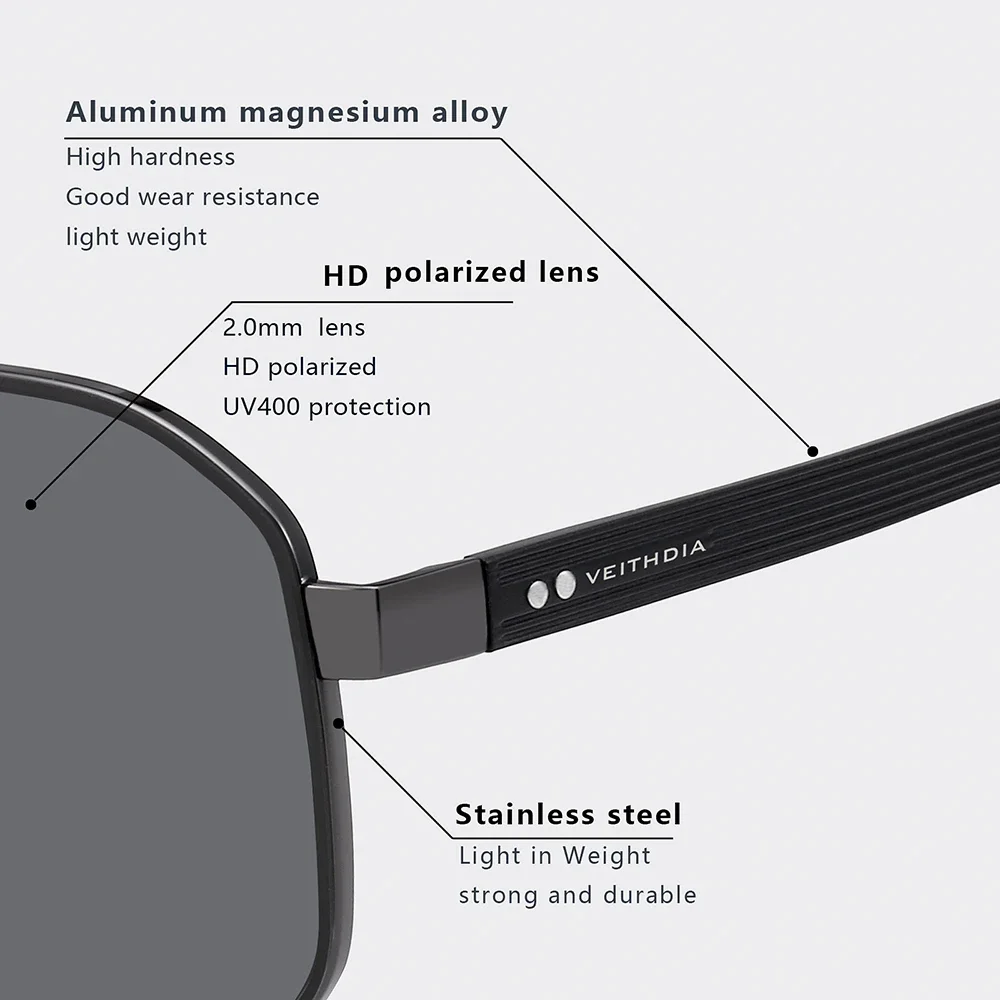 VEITHDIA ماركة نظارات الموضة مربع الاستقطاب UV400 في الهواء الطلق القيادة الرياضة خمر النظارات مناسبة للرجال والنساء FA8280
