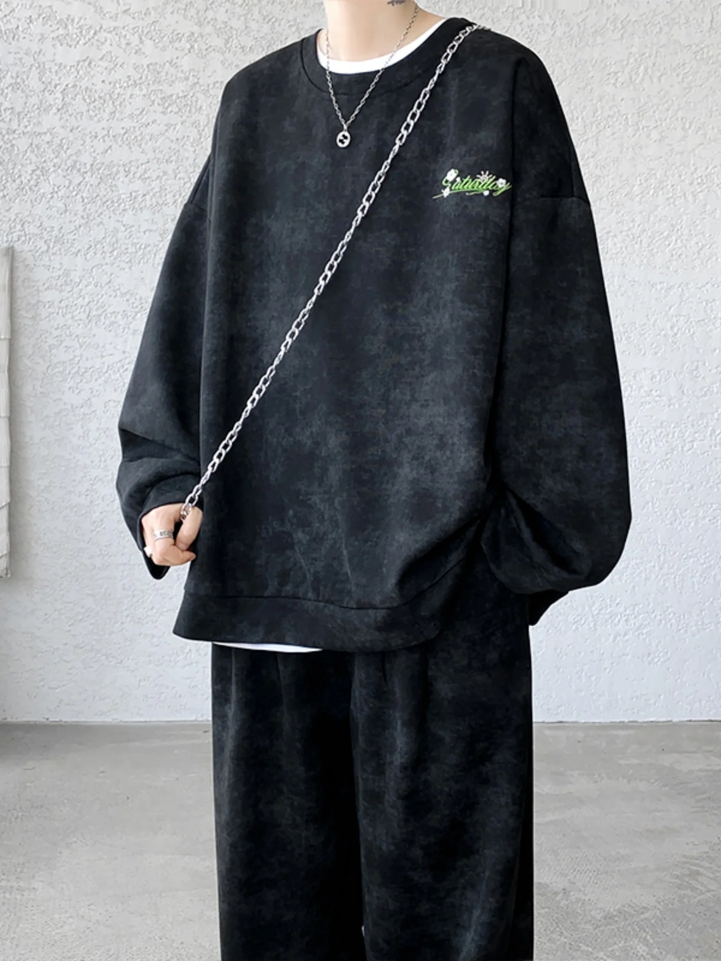 

Мужской спортивный костюм из плотного футера с круглым вырезом, в американском ретро-стиле, с вышивкой, осенний, для подростков, комплект из двух предметов