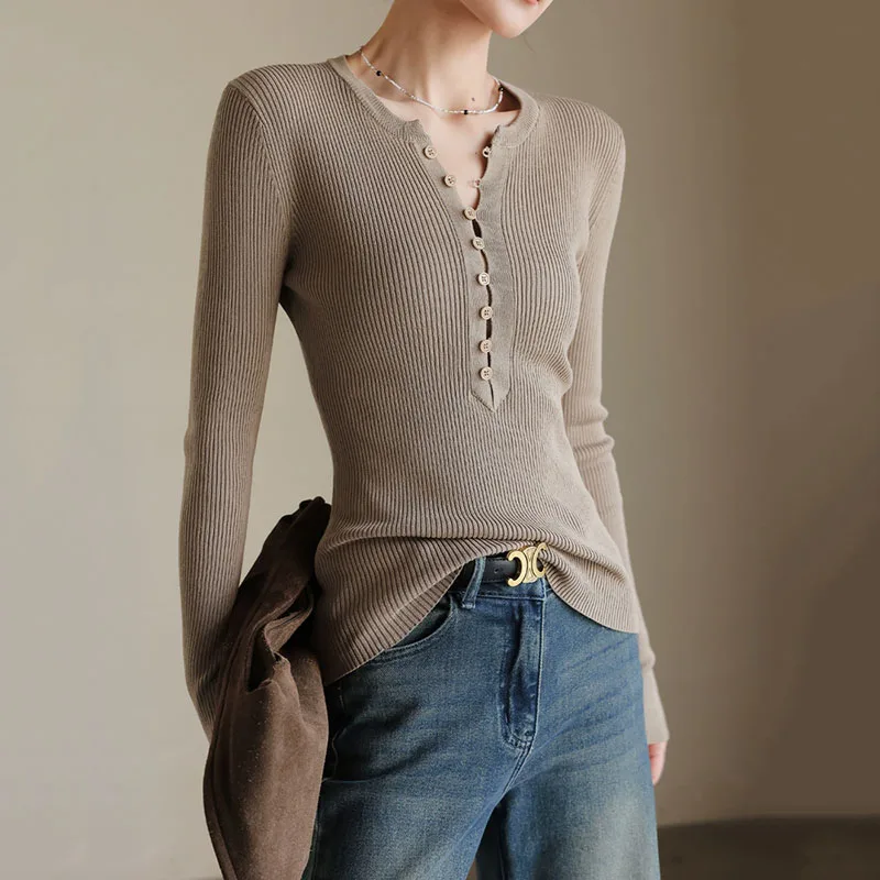 

Женский приталенный вязаный свитер из тонкой пряжи с круглым вырезом, корейский модный пуловер с длинными рукавами