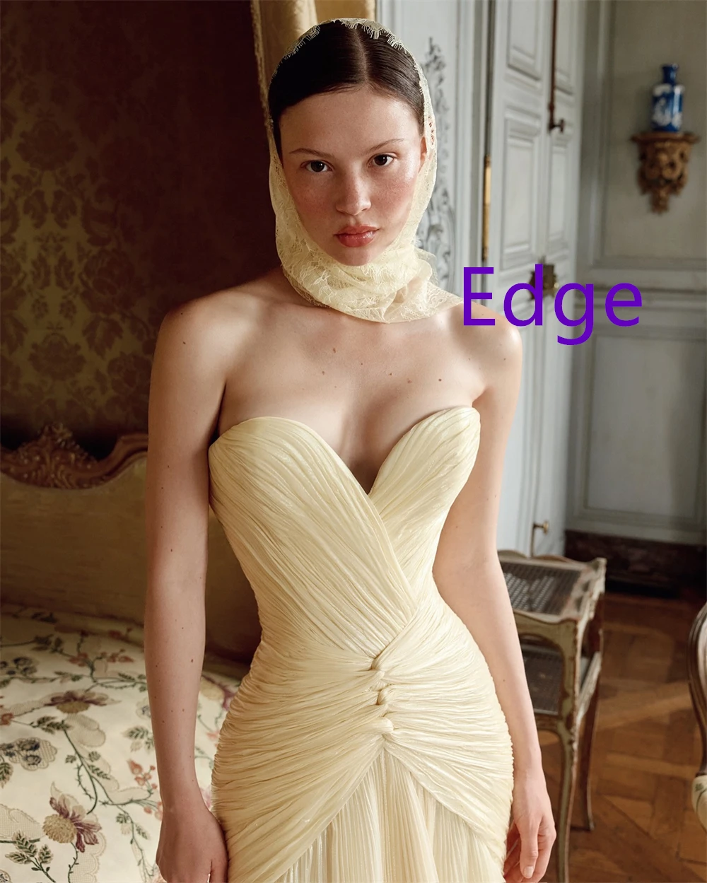 

Customized Luxury Yellow Chiffon Evening Dresses Exquisite Strapless Sleeveless Prom Dress Court Train Bespoke Occasion Gowns