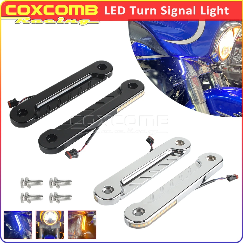 Fork Signal Light For Harley Touring Street Glide FLHXST FLHXSE FLHX/I FLHXS Motorcycle LED Flush Fork Turn Signal Side Lamp DRL