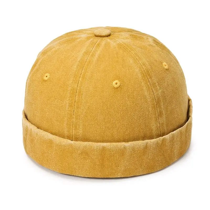 Fashion denim  Docker Cap Solid Skullcap Solid Color Sailor Cap Beanie Hats Men Women Bucket Cap Brimless Hat Adjustable Dad Hat image 5