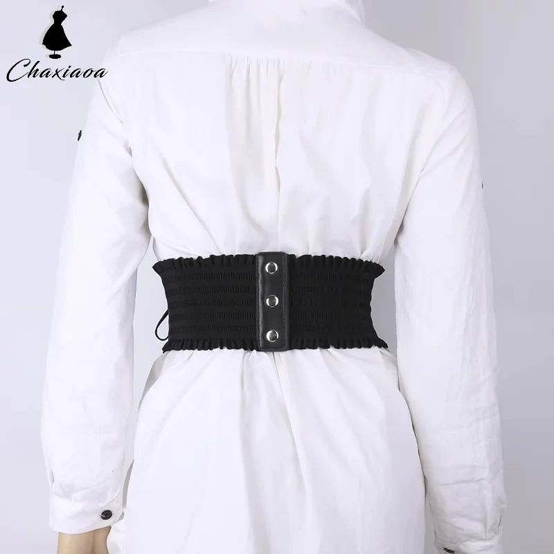Cintura elástica com fivela de metal retrô para mulheres, cinta de renda, faixa de couro, camisa, vestido, espartilho, modelagem corporal, decoração
