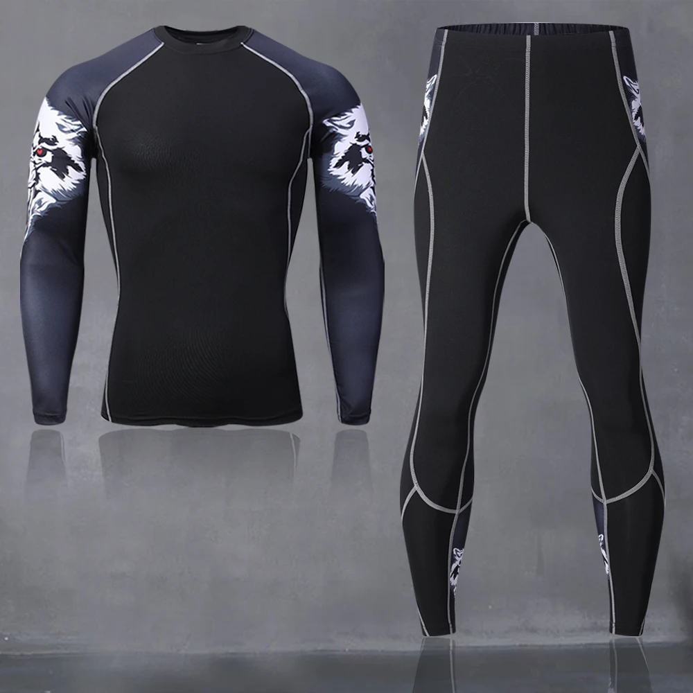 Winter Thermal Underwear Set Men\'s Sportswear Running Training Warm Base Layer Compression Tights Jogging Suit Men\'s Gym  MMA