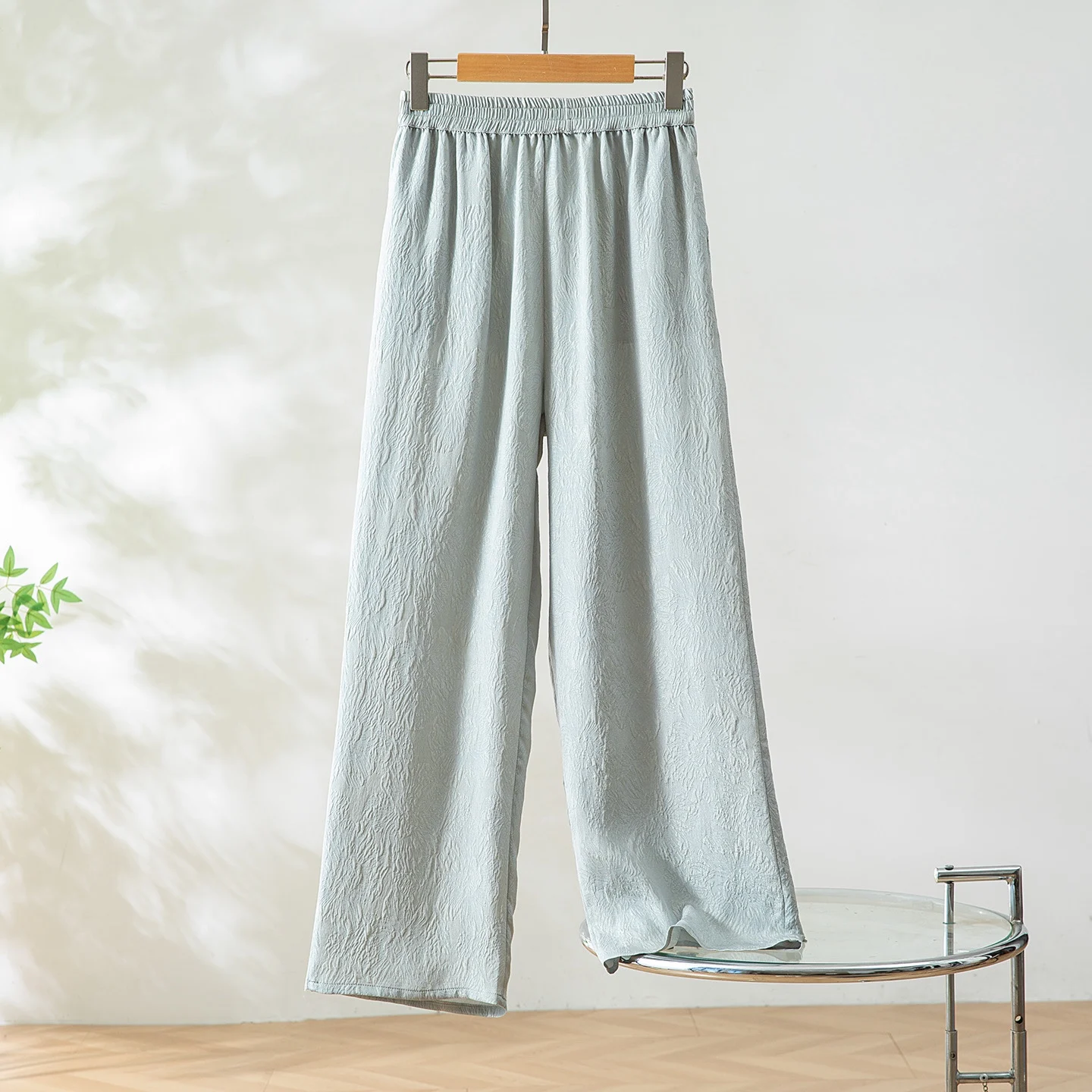 Relief Like 100% Natural Mulberry Silk GuanLe Crepe Elastic Waisted Fashionable High Waisted Casual Straight Leg Pants