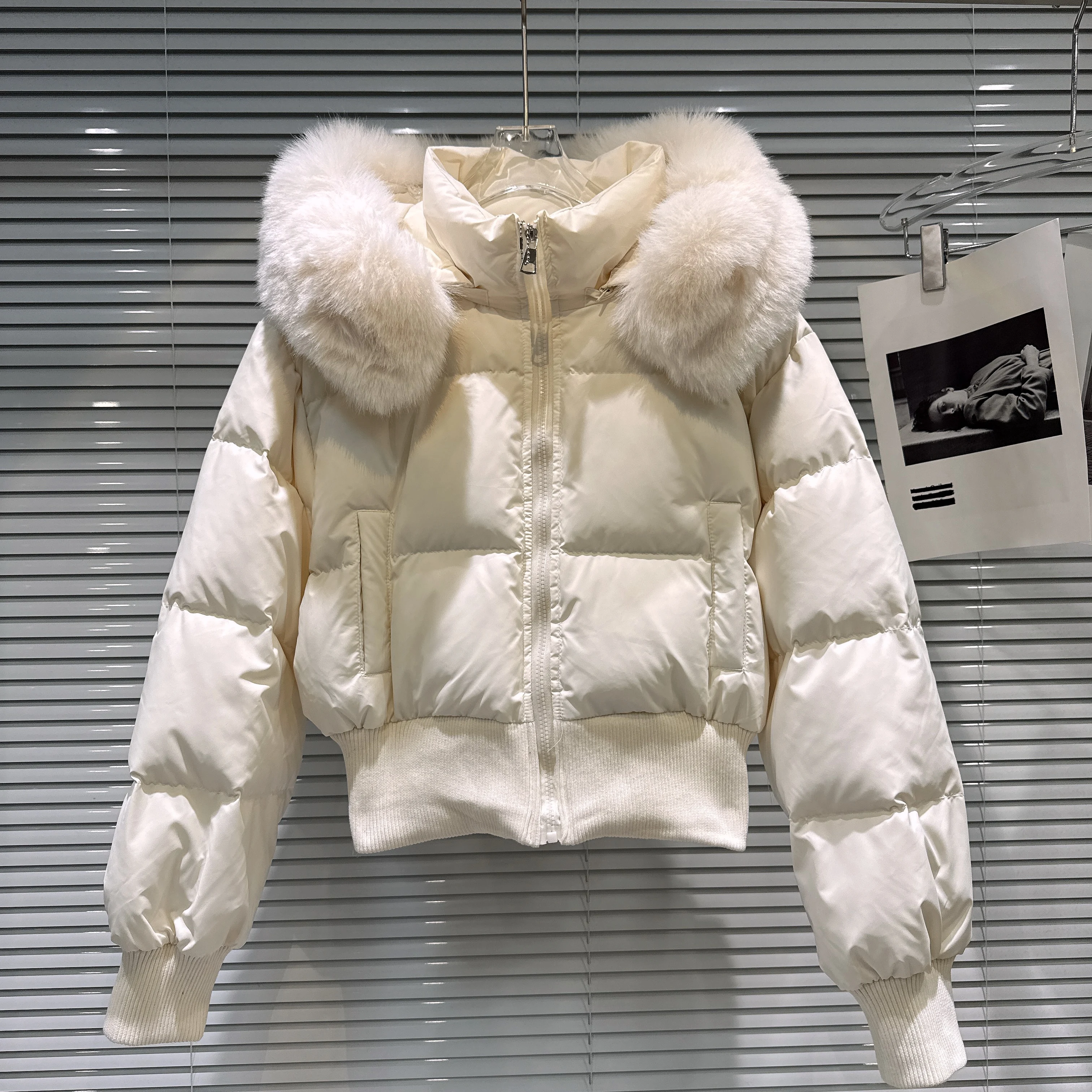 Mode française élégant polyvalent bouffant vestes courtes col de fourrure à capuche chaud épaissi coton rembourré matelassé manteaux femmes hiver