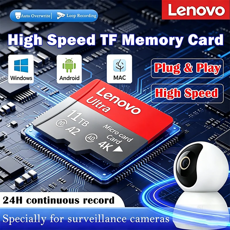 Tarjeta de Memoria Micro SD Lenovo 2026 de Alta Velocidad, 1TB 512GB 256GB 128GB Clase 10, Tarjeta TF Flash para Teléfono Inteligente, Tableta, Sistema de Drones