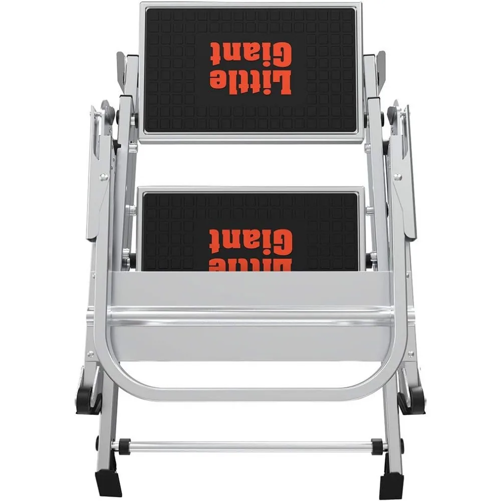 アルミニウム製2段折りたたみはしご、2フィート、耐荷重300ポンド、タイプ1A、安全ステップスツール、グレー、頑丈、コンパクト収納、簡単