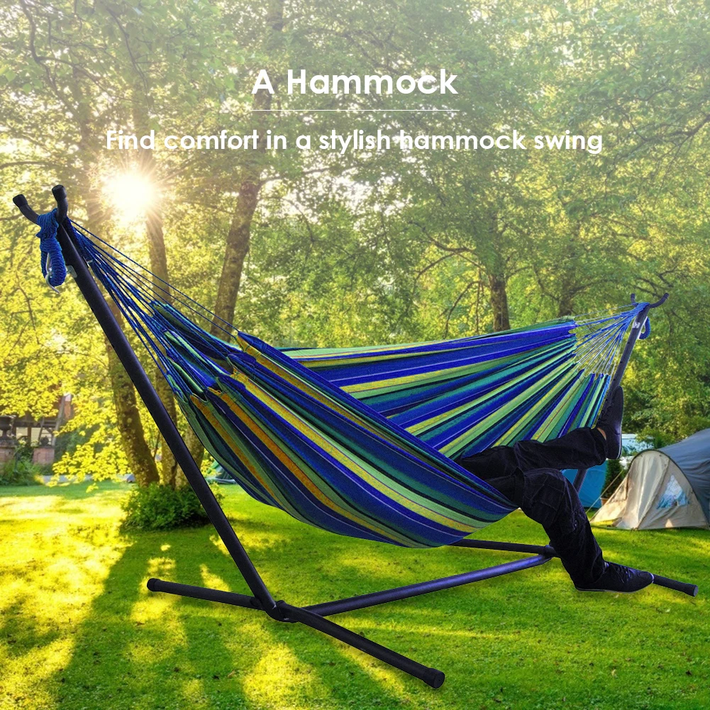 

Customizable Outdoor Large Hammock Portable Indoors Double Camping Sleeping Stripe Canvas Hanging Bed Chair Garden Swing