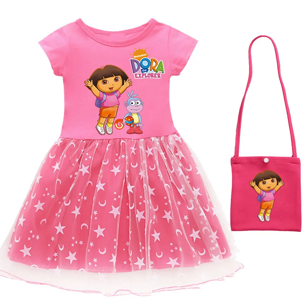 فستان دورا كيدز كارتون دورا فستان الأميرة للفتيات الصغيرات مع حقيبة ملابس الأطفال كهدية عيد ميلاد #1