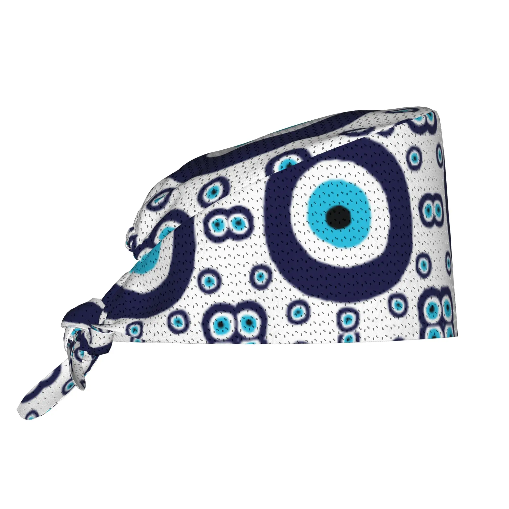 Gorros Quirúrgicos Transpirables con Patrón de Amuleto Nazar Ojo Turco Azul y Aqua, Gorro Médico para Enfermeras, Gorro de Trabajo Estilo Boho, Gorro Médico