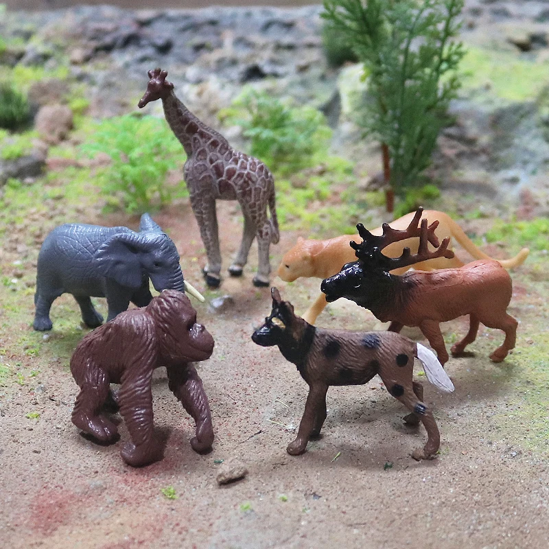 Oenux-شكل عمل الحيوانات البرية للأطفال ، الغابات ، السحلية ، الفيل ، الغزلان ، التماثيل ، مصغرة لطيف ، القبعات العالية كعكة ، لعبة التعليم ، نموذج ، 18 قطعة