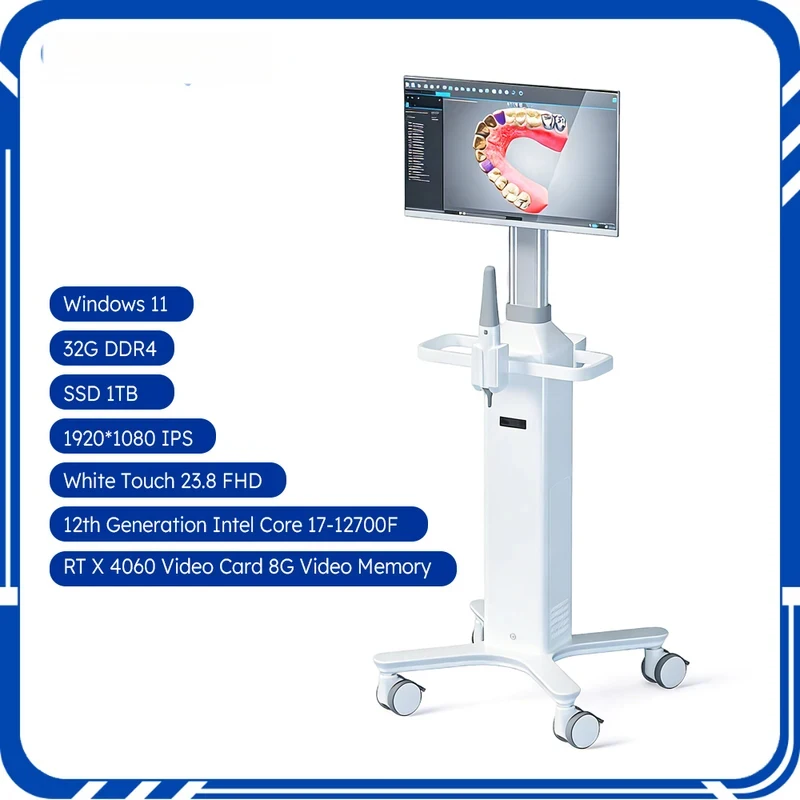 Dental 3D Scanner Cart With 23.8" Touch-Screen PC RTX4060 And UPS All-in-One Dentisit Workstation Trolley Medical Tool Equipment