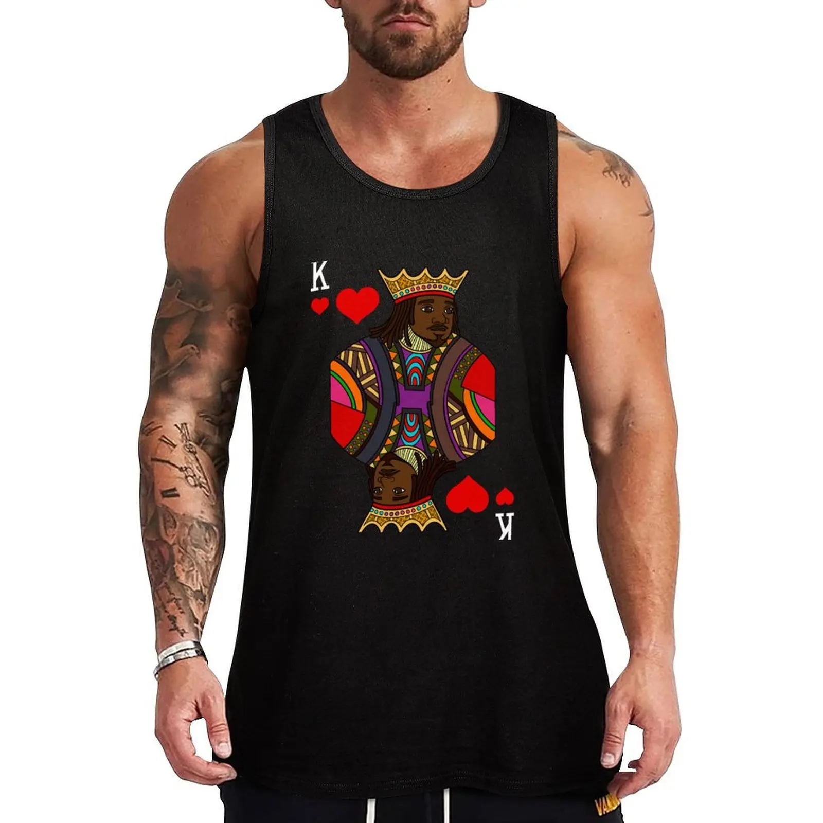 

Hand drawn black King of hearts playing card artwork Tank Top T-shirt male bodybuilding men Men's sleeveless t-shirt vest men