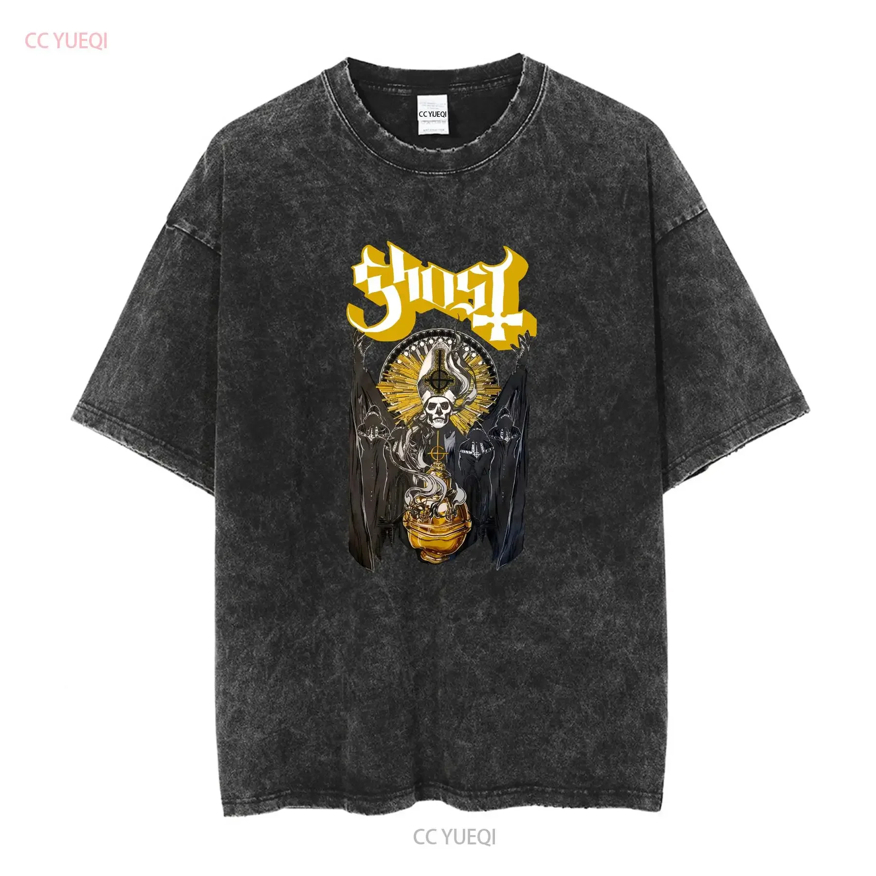 تي شيرت GhosT T شيرت Tobias Forge المملوكة مسبقًا Loma Vista Rise Above Records Papa Emeritus عتيق مغسول مريح غير رسمي ممتد