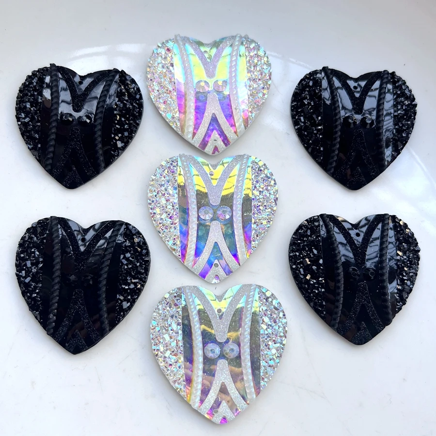 35mm Heart & Round Shape Resin Cabochon Sew On Rhinestone white AB Color solid black  Native Beadwork Jewellery 10pcs/lot