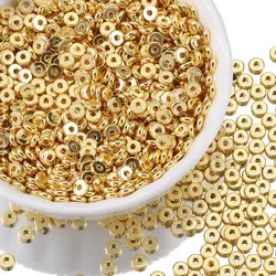 50pcs 18K Gold Plated Spacer Beads Big Hole Flat Round Loose Beads For DIY Bracelet Necklace Making Jewelry Supplies Wholesale
