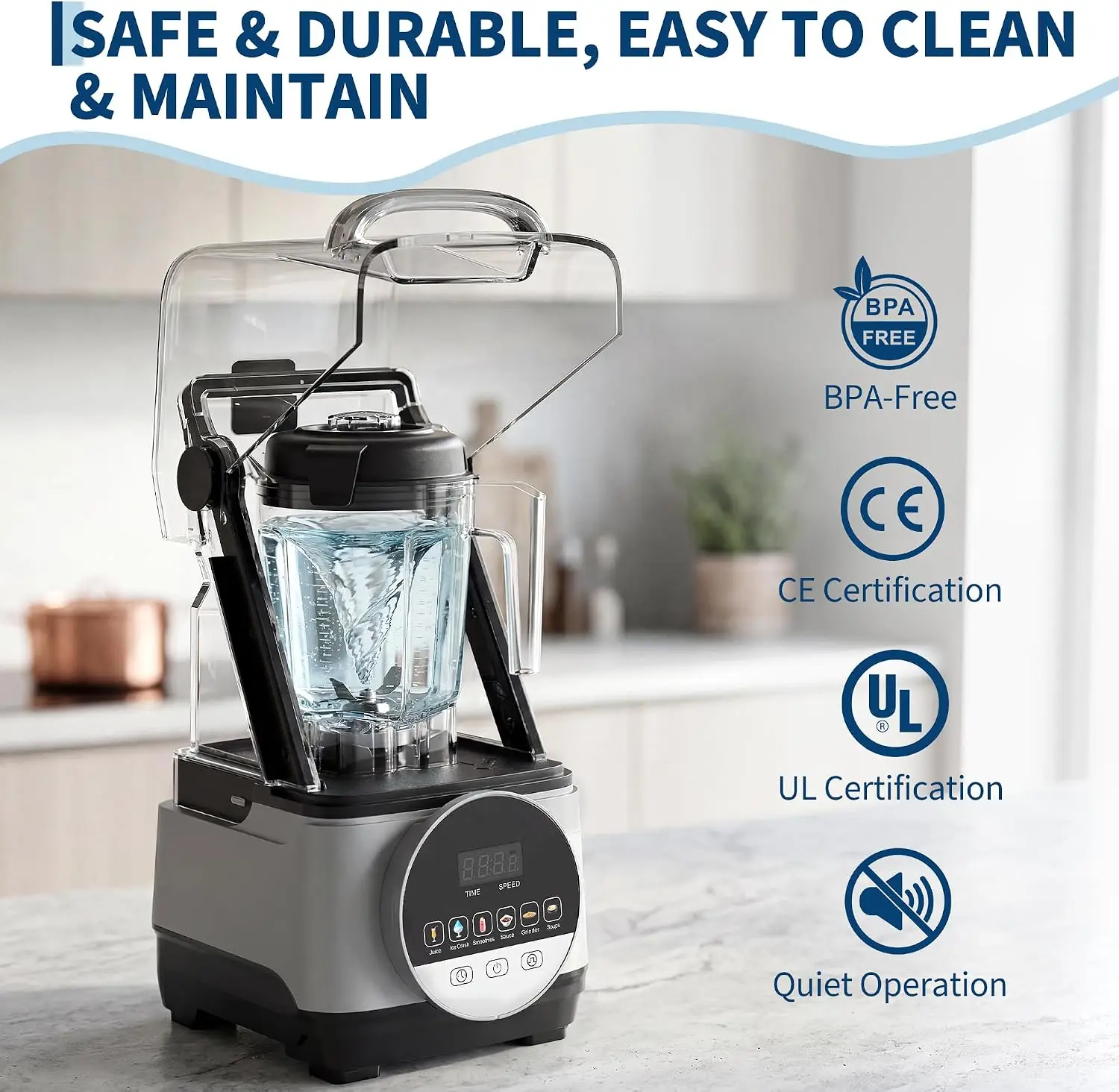 Tacleekii 68 Oz Commercial Blender Smart Touch Countertop Blender 9 Speed & 6 Functions Food-Grade Stainless Steel Powerful 28000 PRM,