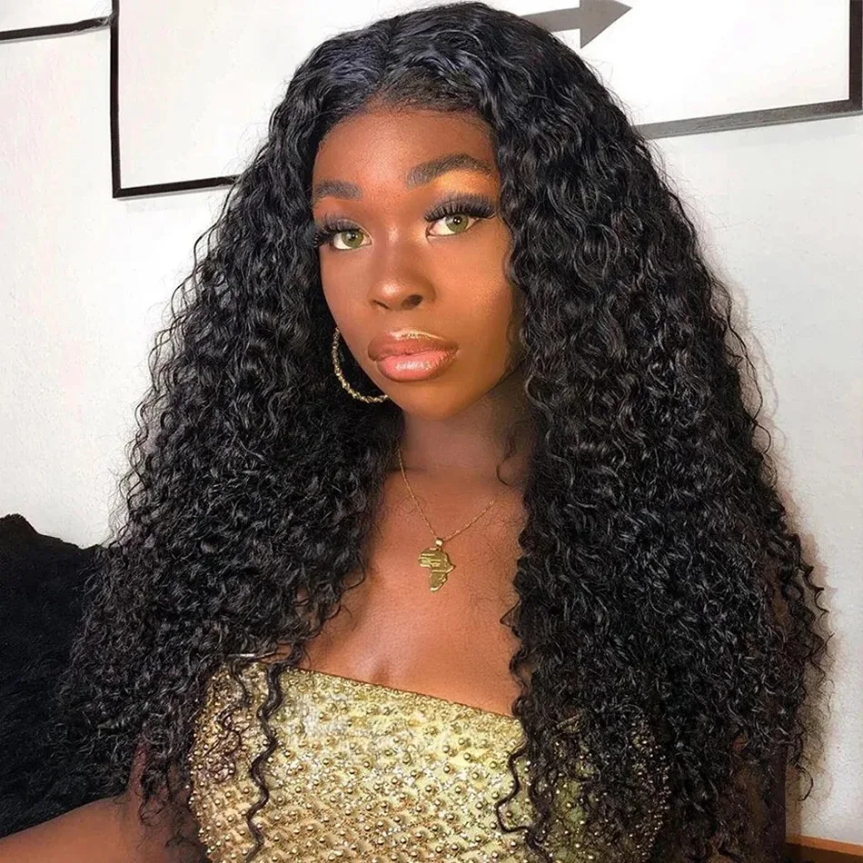 Peluca Frontal de encaje rizado de cabello humano 13x4 HD onda profunda 8- 40 pulgadas pelucas delanteras de encaje 13x4 brasileño Pre desplumado Warer negro rizado