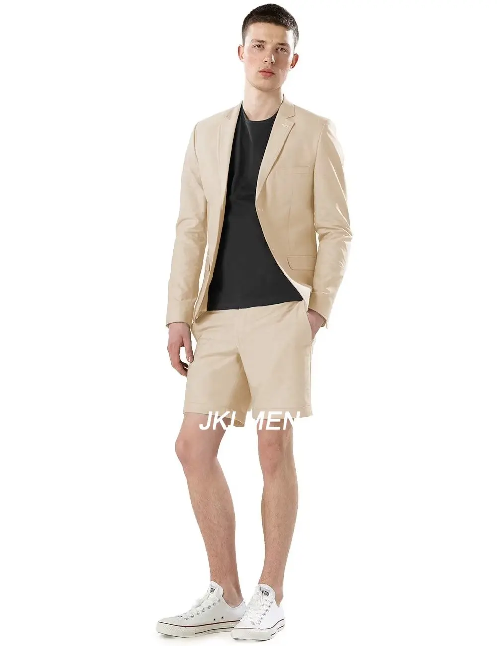 2 Stück Männer Anzüge Jacke mit Shorts Leinen Sommer Kerbe Revers formelle Smoking Bräutigam Strand Business Party Blazer Set einfarbig